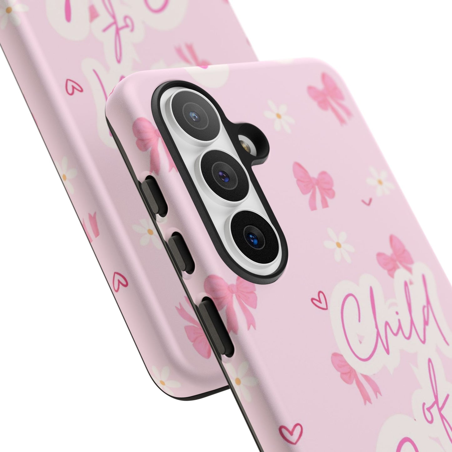 Child of God Pink Phone Case — Cute Christian iPhone Cover with Bows & Hearts