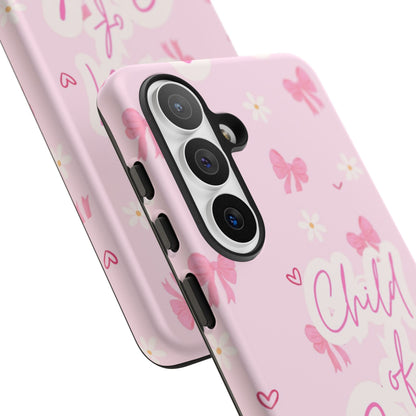 Child of God Pink Phone Case — Cute Christian iPhone Cover with Bows & Hearts