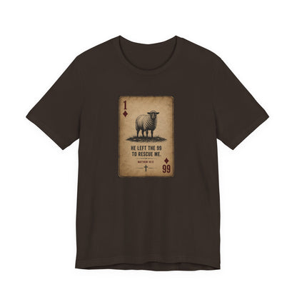Christian Sheep Playing Card T‑Shirt — "He Left the 99 to Rescue Me" Inspirational Tee