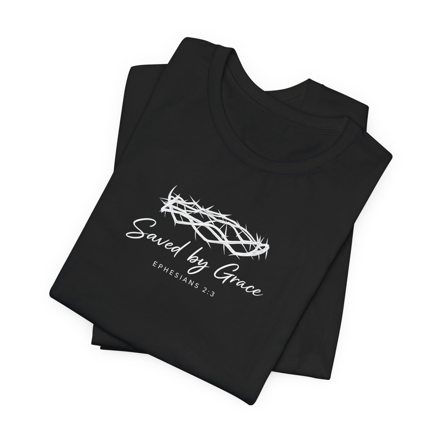 Faith Over Fear T-Shirt — "Saved by Grace" Christian Tee (Heart & Crown)