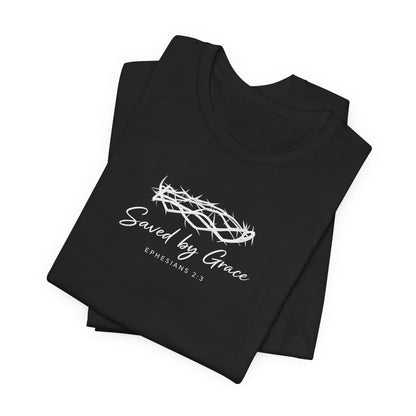 Faith Over Fear T-Shirt — "Saved by Grace" Christian Tee (Heart & Crown)