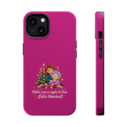 Magenta Christmas Grandma Phone Case — "Abuela, eres un regalo de Dios. ¡Feliz Navidad!" Magnetic Impact-Resistant