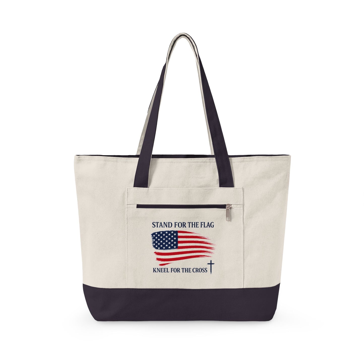 American Flag Canvas Tote Bag — "Stand For The Flag" Patriotic Zippered Tote