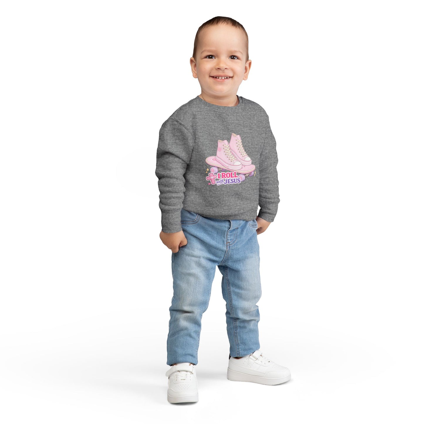 Toddler Sweatshirt — "I Roll With Jesus" Christian Toddler Tee