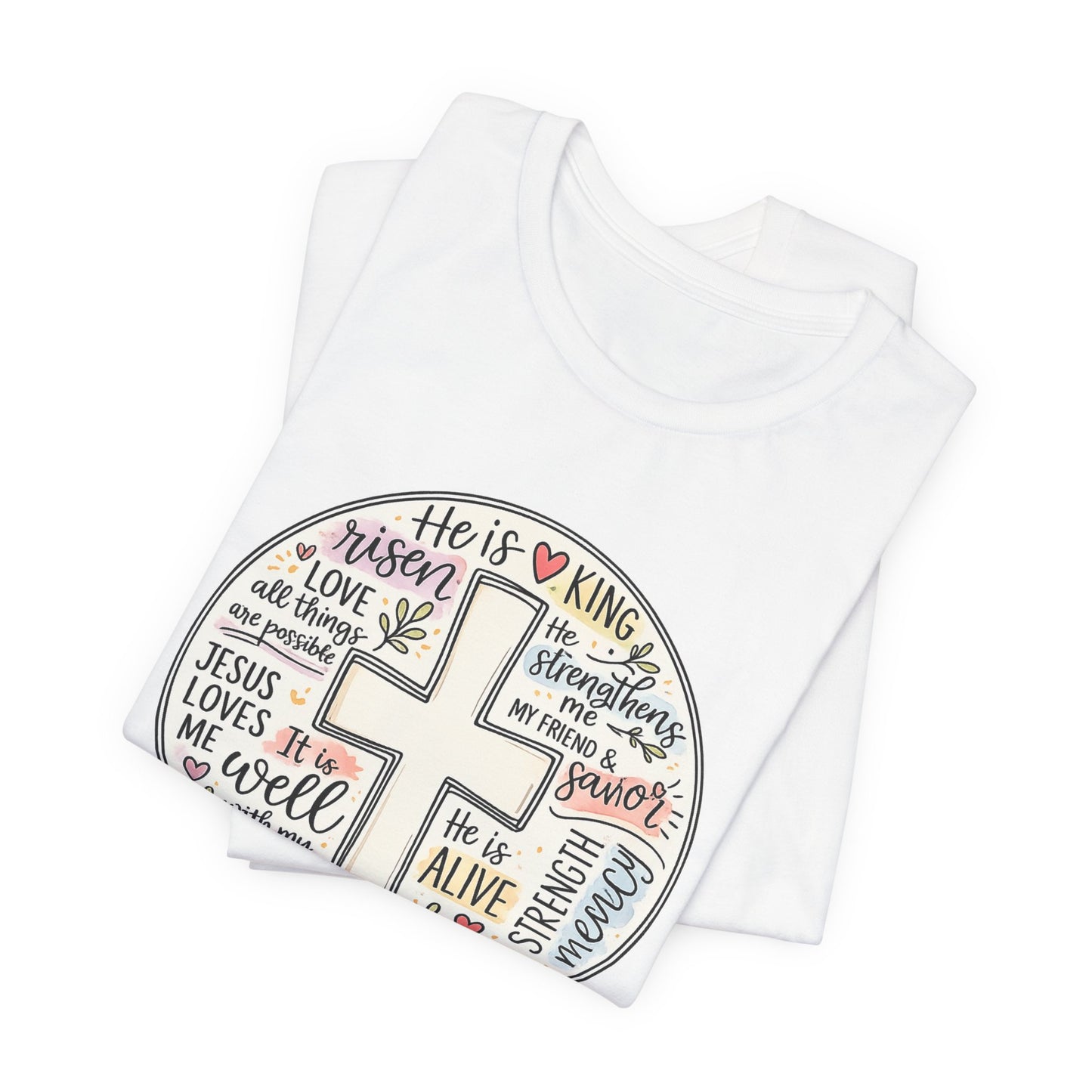 Christian Cross Faith T-Shirt — He Is Risen Inspirational Graphic Tee