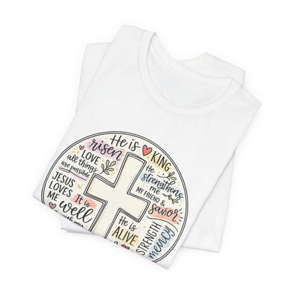 Christian Cross Faith T-Shirt — He Is Risen Inspirational Graphic Tee