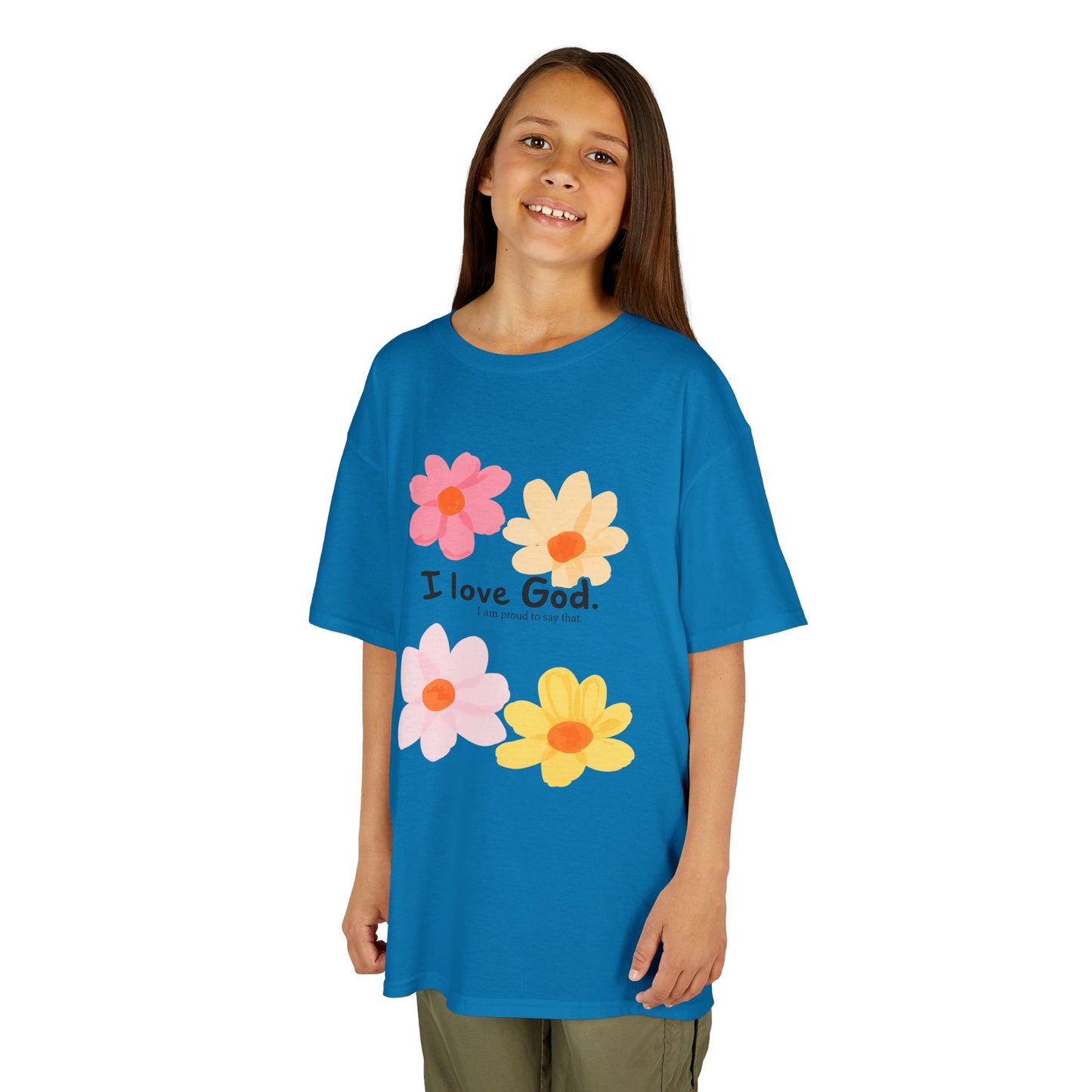 Kids Tee — Floral "I Love God" Christian Shirt for Girls & Boys
