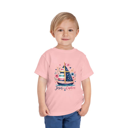 Toddler Tee - 'Jesus is my Captain' Nautical Sailboat Christian Shirt