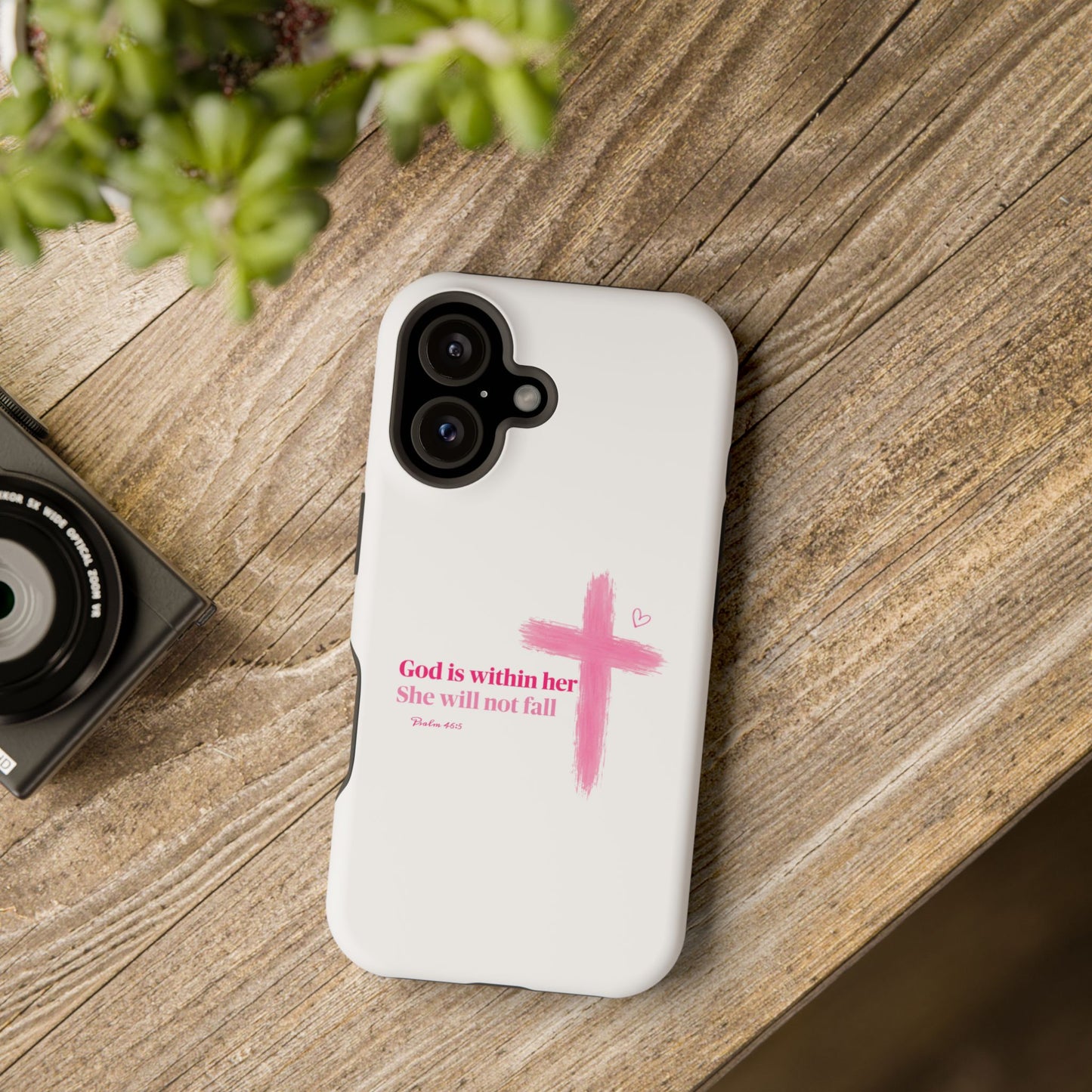 Phone Case — "God is within her, She will not fall" Pink Cross Magnetic Impact-Resistant Case