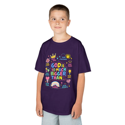 UNISEX Kids Tee — "God Is So Much Bigger Than" Colorful Faith Graphic
