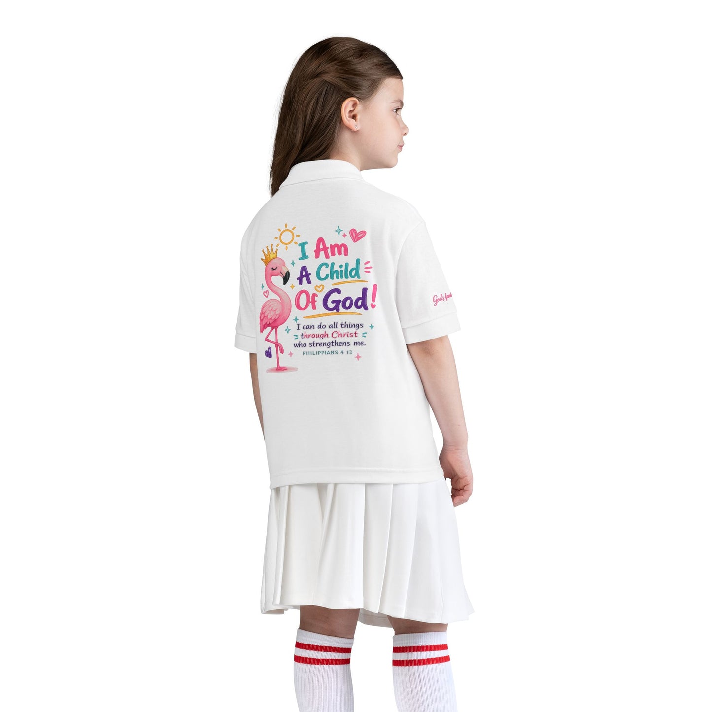 Youth Polo — "I Am A Child of God" Flamingo Christian Kids Shirt