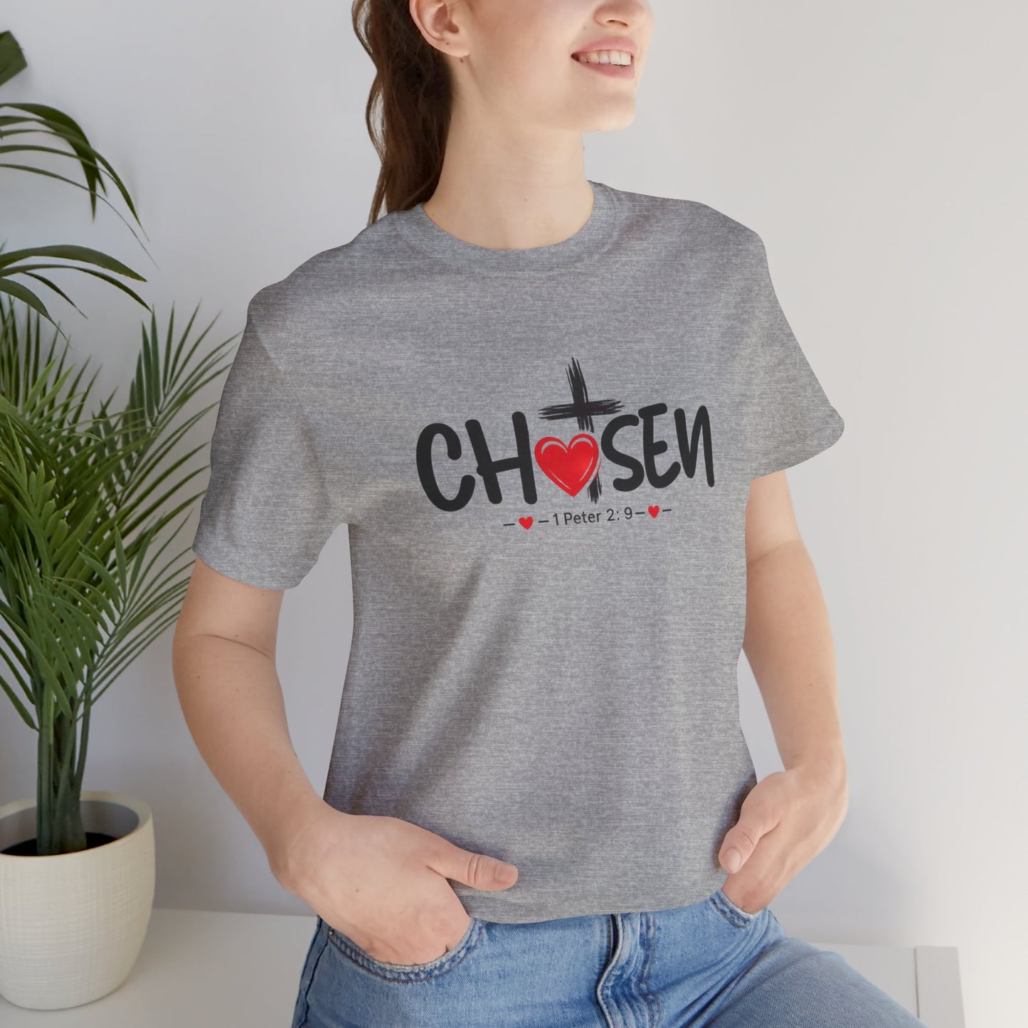 Chosen Cross Heart T-Shirt — Christian Faith Tee (1 Peter 2)