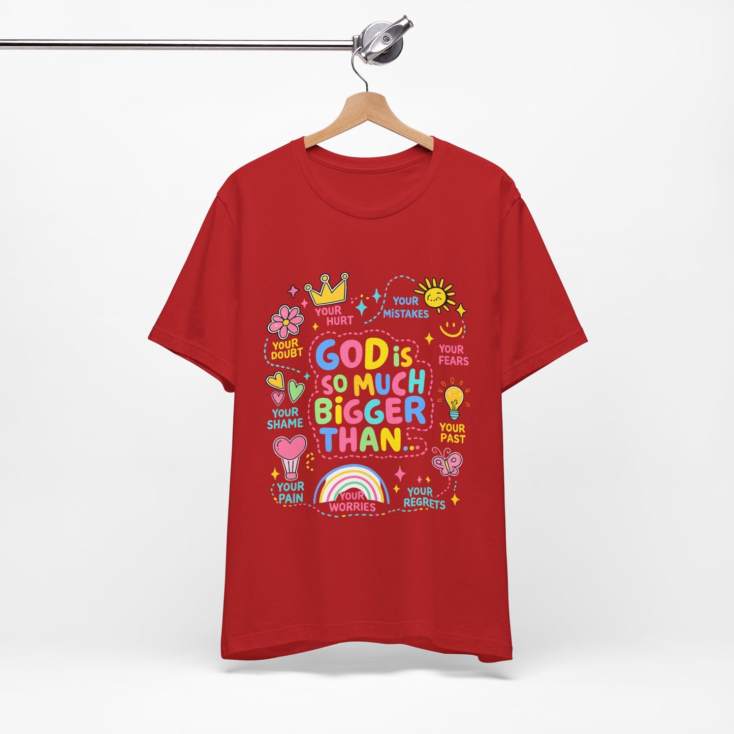 Christian T‑Shirt — "God Is So Much Bigger Than..." Pastel Faith Tee