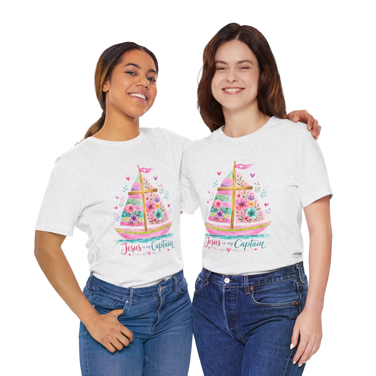 Jesus Is My Captain Floral Sailboat T-Shirt