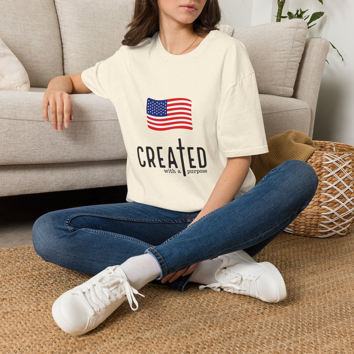 USA Flag T-Shirt — "Created with a Purpose" Patriotic American Tee