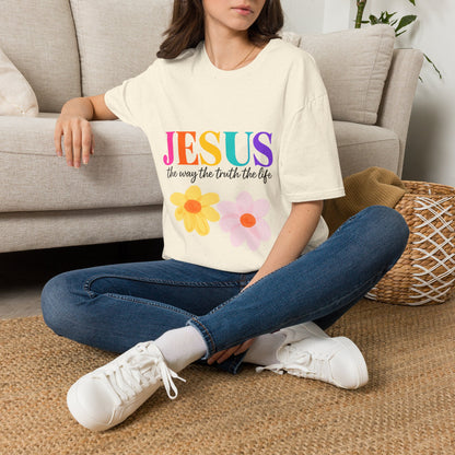 Jesus Floral Rainbow T-Shirt — "Jesus the way the truth the life" Christian Tee