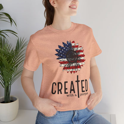 Created With A Purpose American Flag Sunflower T-Shirt