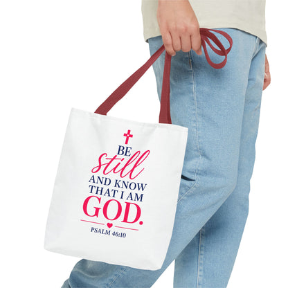 Biblical Tote Bag – “Be Still and Know That I Am God” Psalm 46:10 Inspirational Canvas Tote