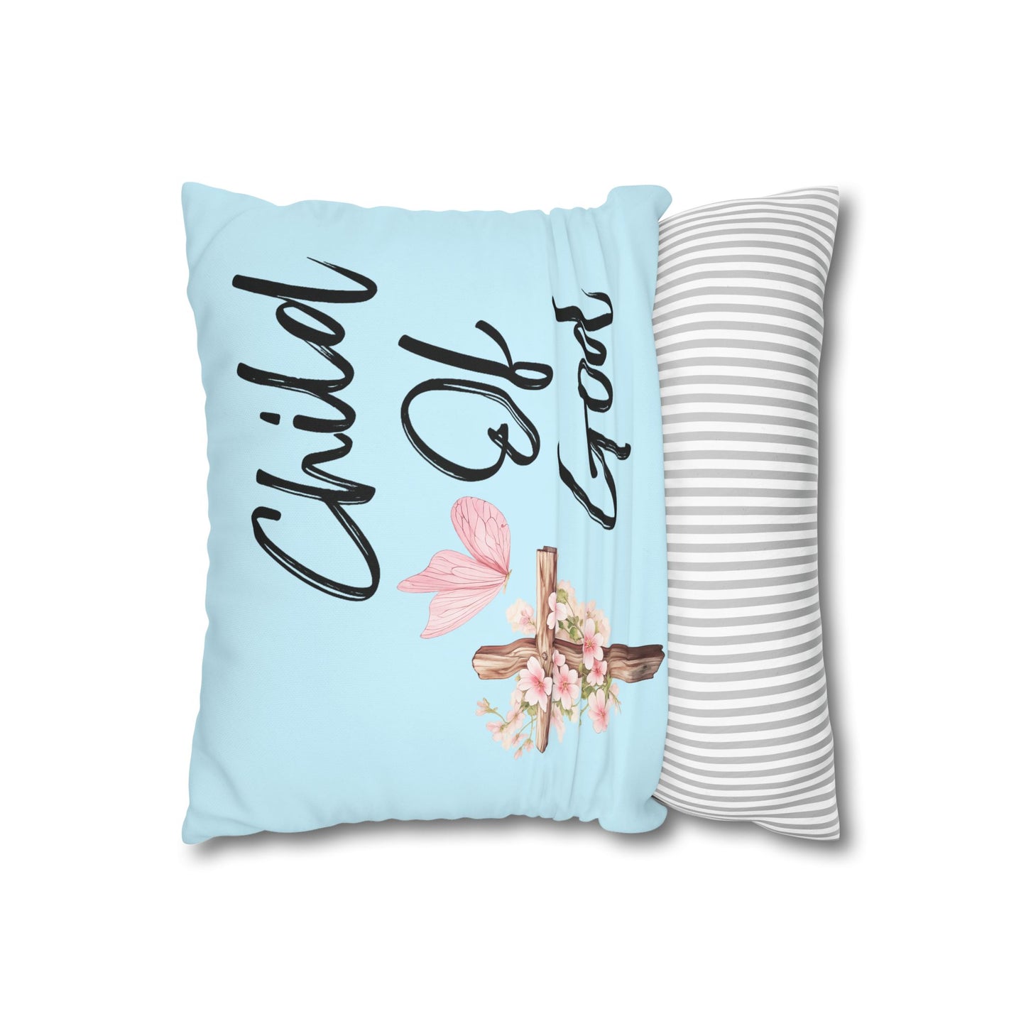 Blessed The Lord Square Pillow — Psalm 33:12 Floral Cross Throw Pillow