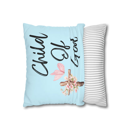 Blessed The Lord Square Pillow — Psalm 33:12 Floral Cross Throw Pillow