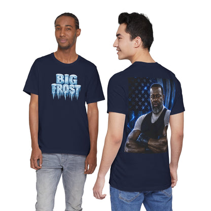 Big Frost T-Shirt — Icy Text & Bold Portrait Graphic Tee DOUBLE SIDED PRINT