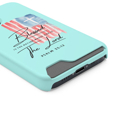 Blessed The Lord Phone Case with Card Holder — Psalm 33:12 Christian Wallet Case