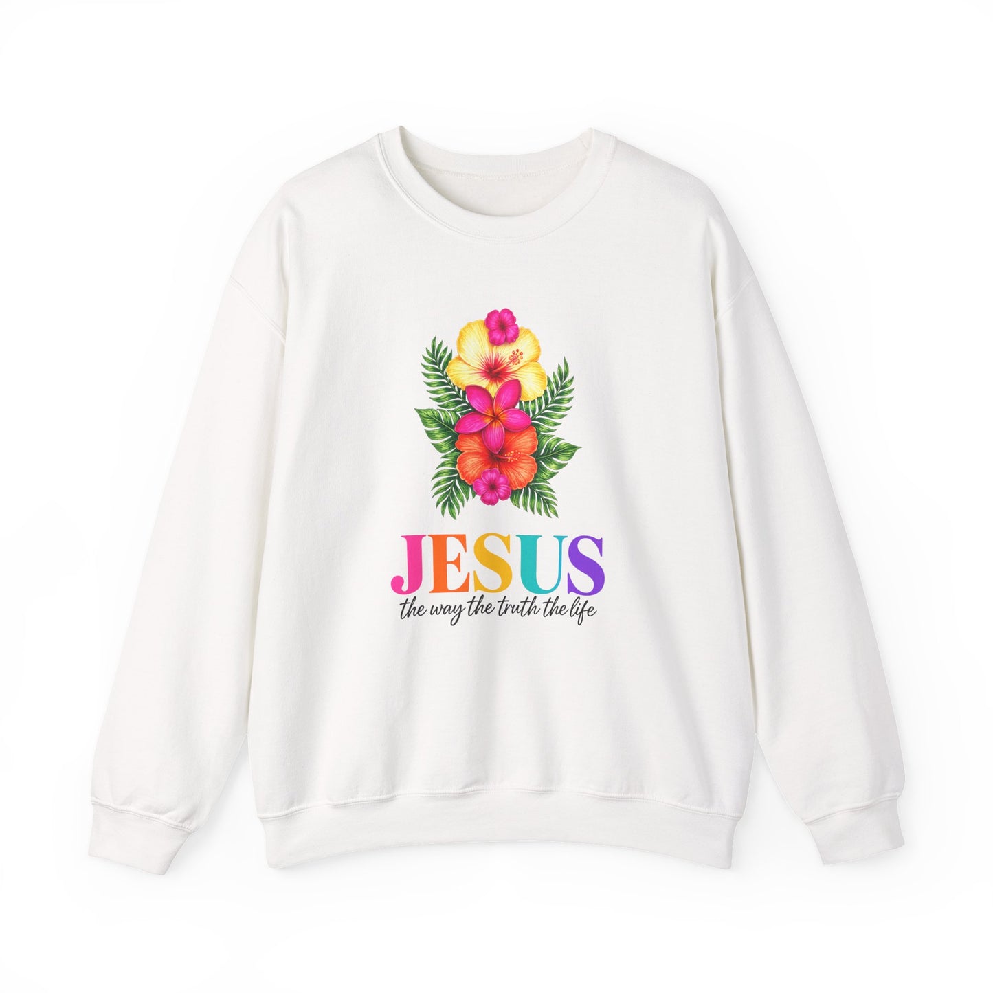 Floral Jesus Crewneck Sweatshirt — Tropical Hibiscus Faith Design
