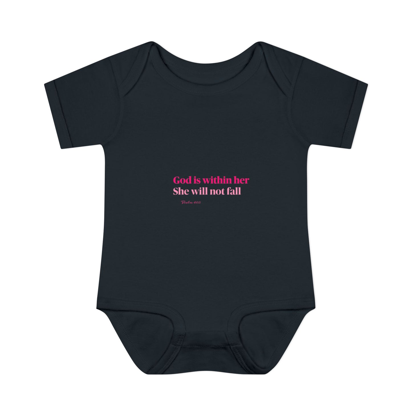 Infant Bodysuit – "God Is Within Her She Will Not Fall" Pink Cross Christian Baby Onesie