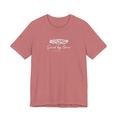 Faith Over Fear T-Shirt — "Saved by Grace" Christian Tee (Heart & Crown)
