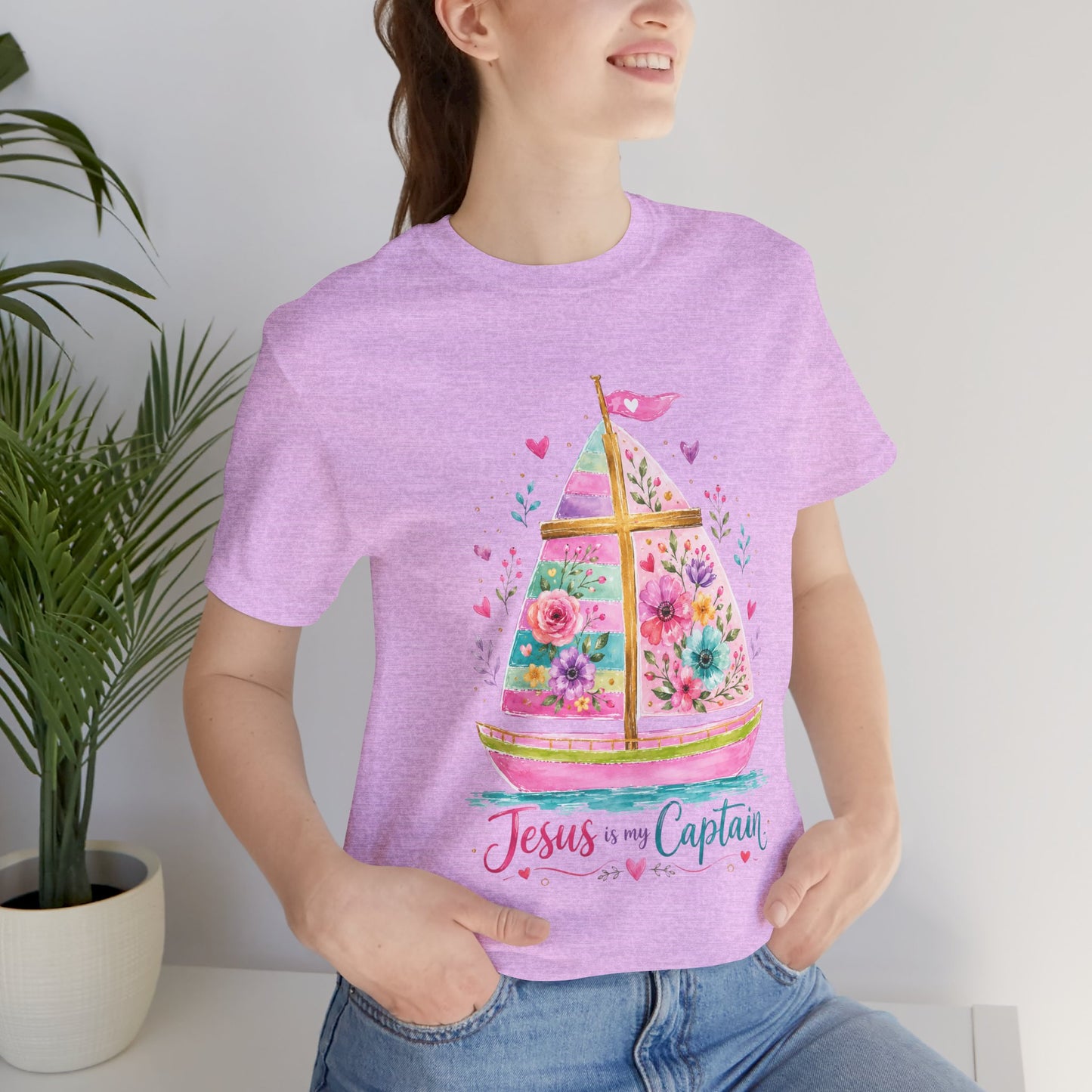 Jesus Is My Captain Floral Sailboat T-Shirt