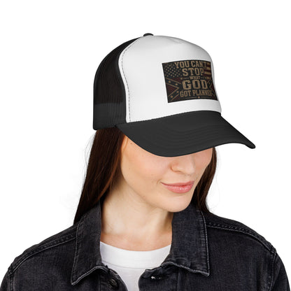 Trucker Hat - "You Can't Stop What God Got Planned" Patriotic Faith Cap