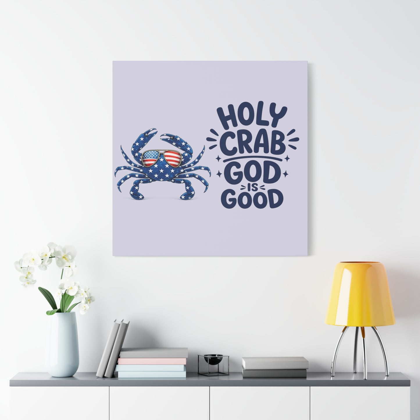 Patriotic Crab Canvas — "Holy Crab God Is Good" Wall Art