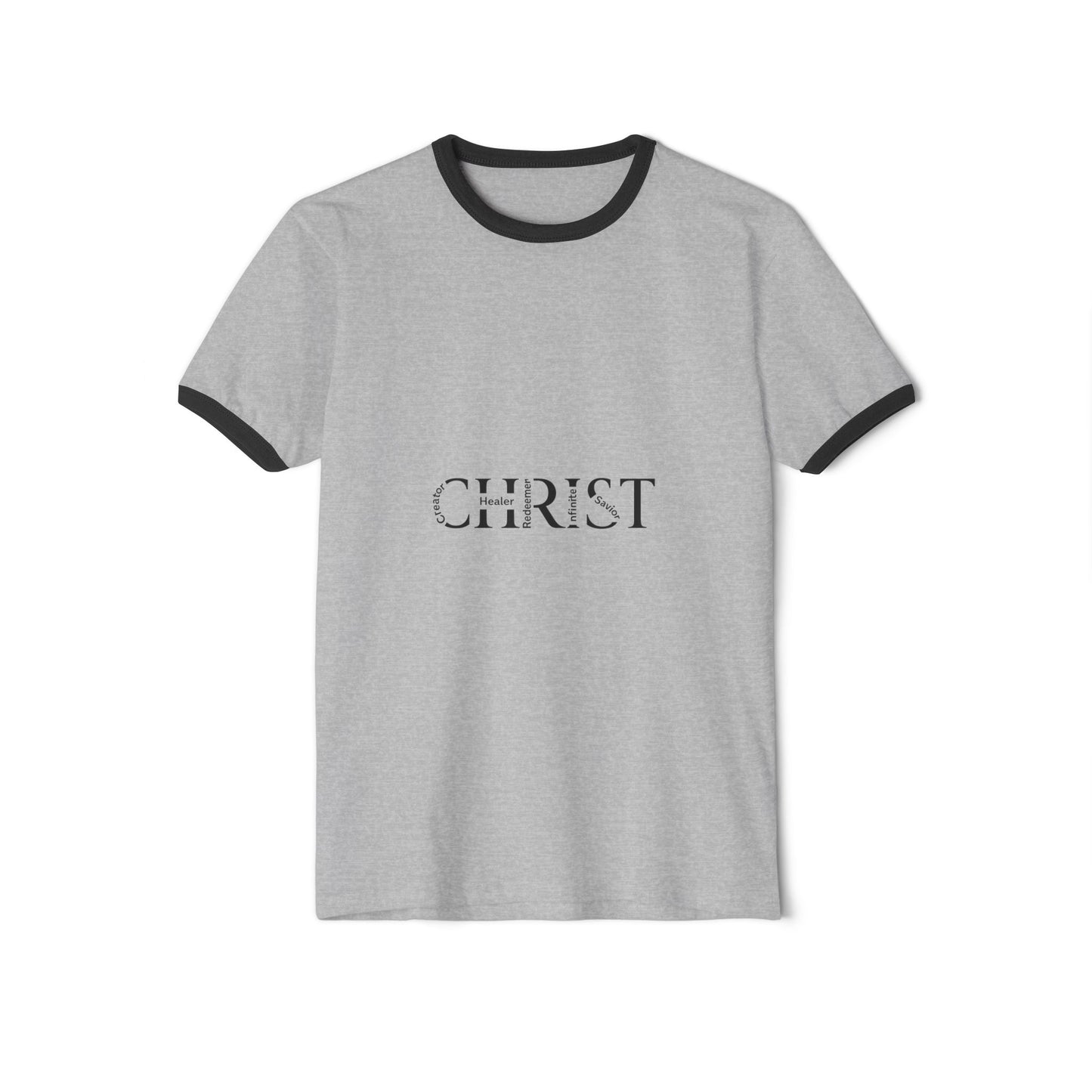 Christian Ringer T-Shirt — 'CHRIST' Front / 'JESUS' Back Religious Tee