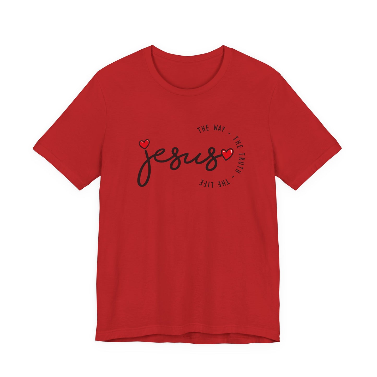 Jesus Script Tee - "Jesus" with Hearts | Faith Christian Shirt