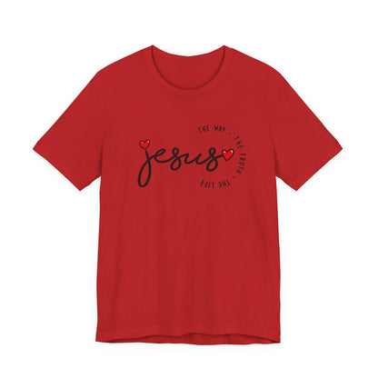 Jesus Script Tee - "Jesus" with Hearts | Faith Christian Shirt