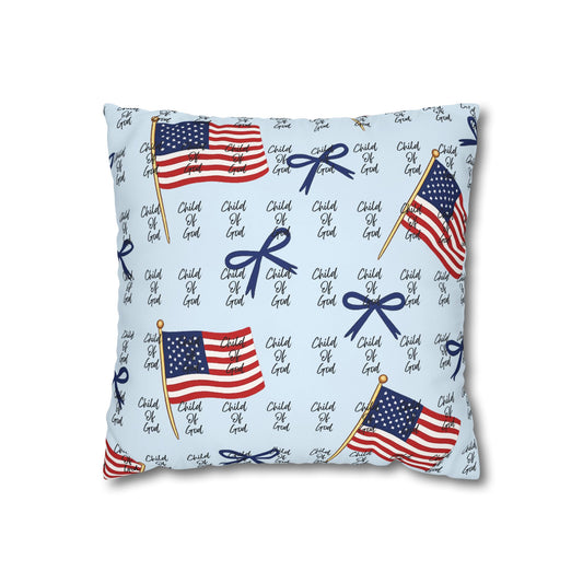 American Flag Throw Pillowcase – Patriotic "God Bless" Canvas Square Pillow Cover
