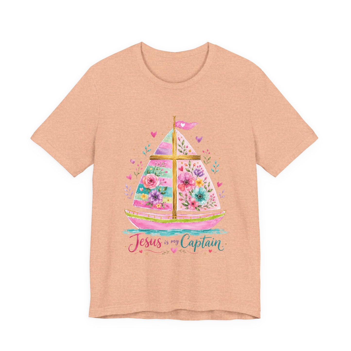 Jesus Is My Captain Floral Sailboat T-Shirt
