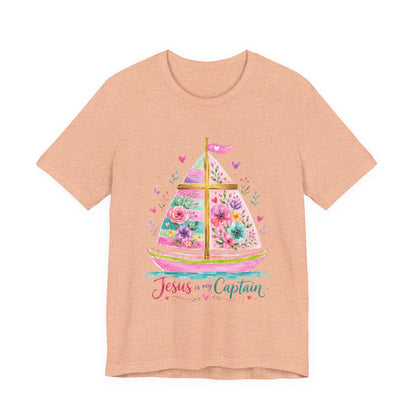 Jesus Is My Captain Floral Sailboat T-Shirt