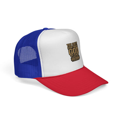 Southern Faith Trucker Cap — "You Can't Stop What God Got Planned" Mesh Hat