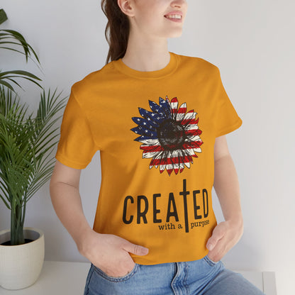 Created With A Purpose American Flag Sunflower T-Shirt