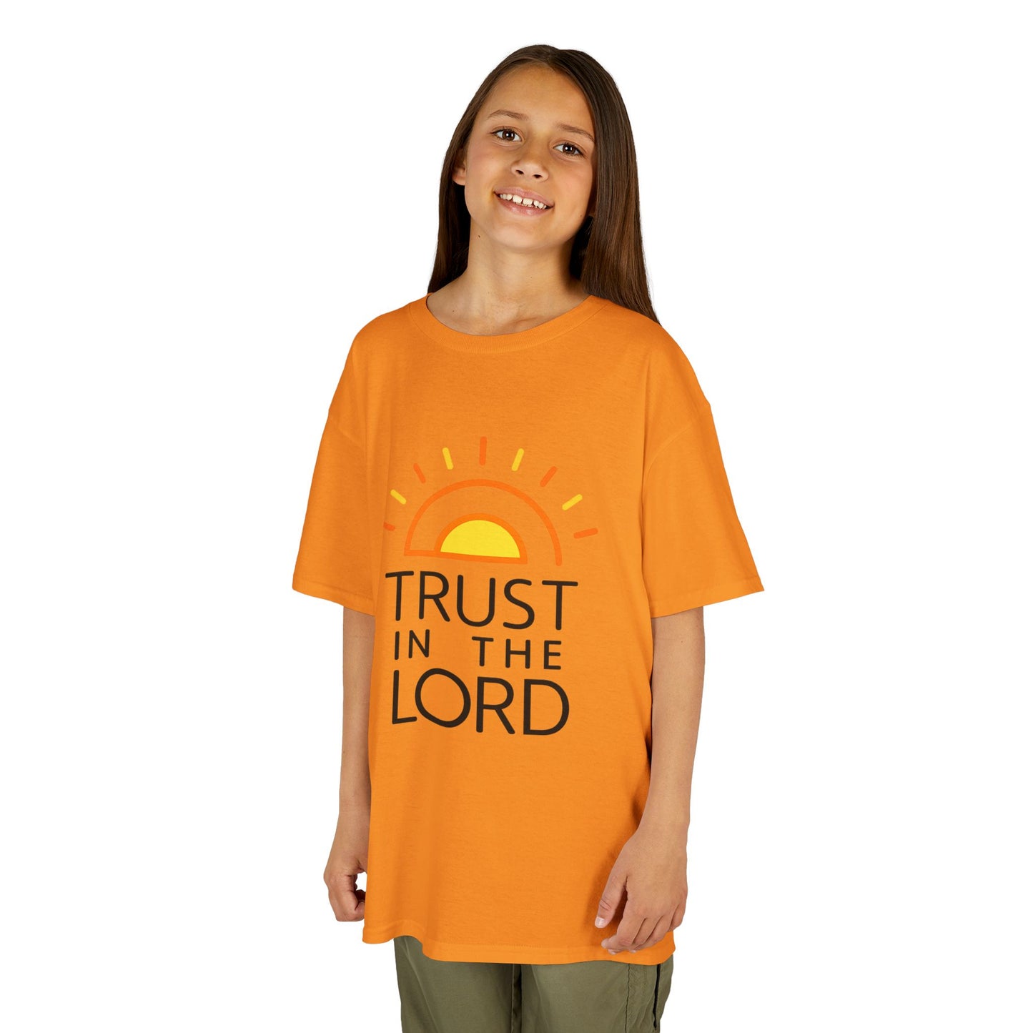 UNISEX Kids T-Shirt — "Trust in the Lord" Sun Graphic Christian Tee