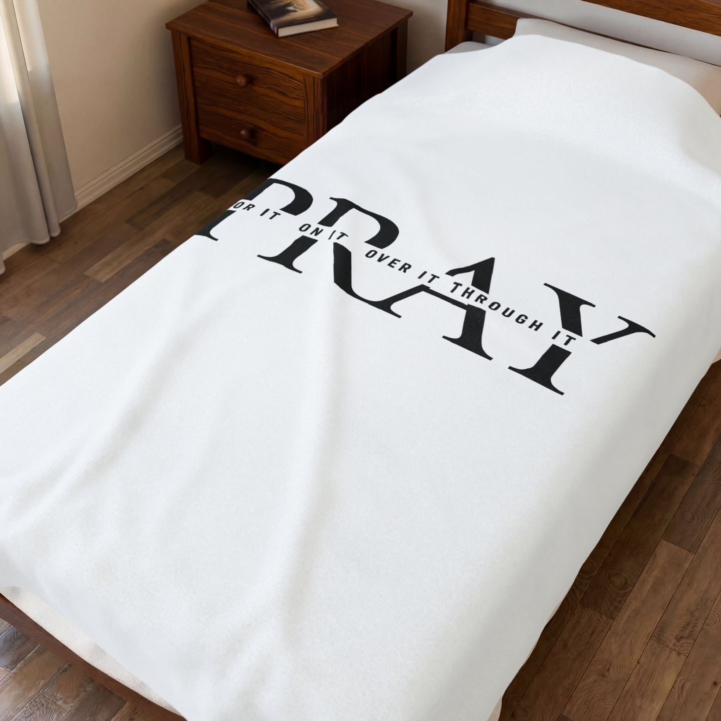 Pray Velveteen Plush Blanket — "PRAY" Faith Quote Throw for Comfort & Devotion
