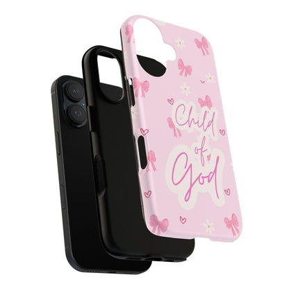 Child of God Pink Phone Case — Cute Christian iPhone Cover with Bows & Hearts