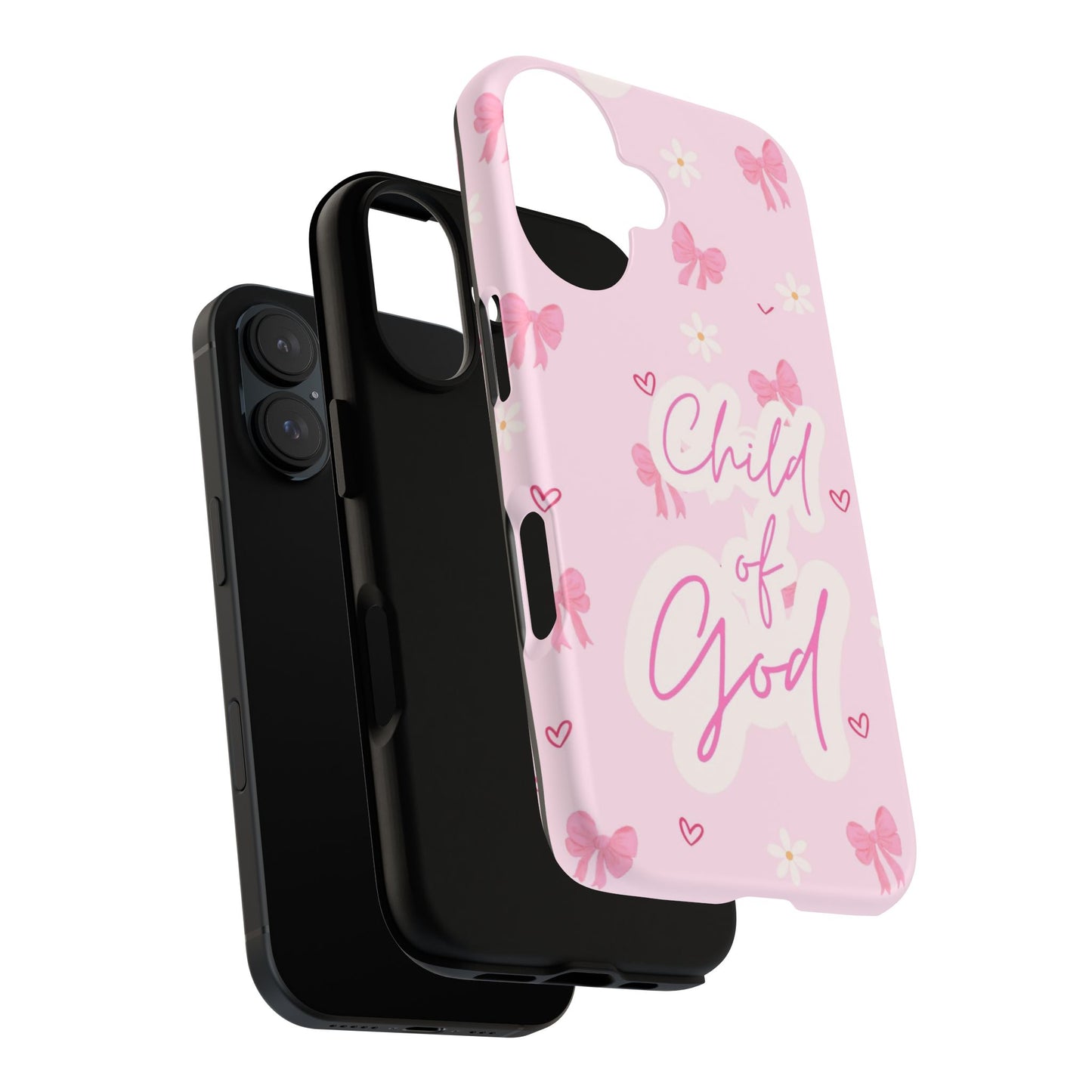 Child of God Pink Phone Case — Cute Christian iPhone Cover with Bows & Hearts