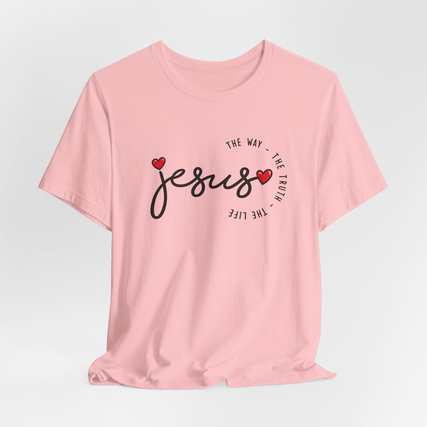 Jesus Script Tee - "Jesus" with Hearts | Faith Christian Shirt
