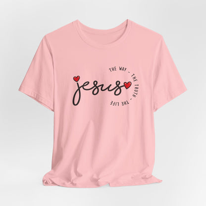 Jesus Script Tee - "Jesus" with Hearts | Faith Christian Shirt