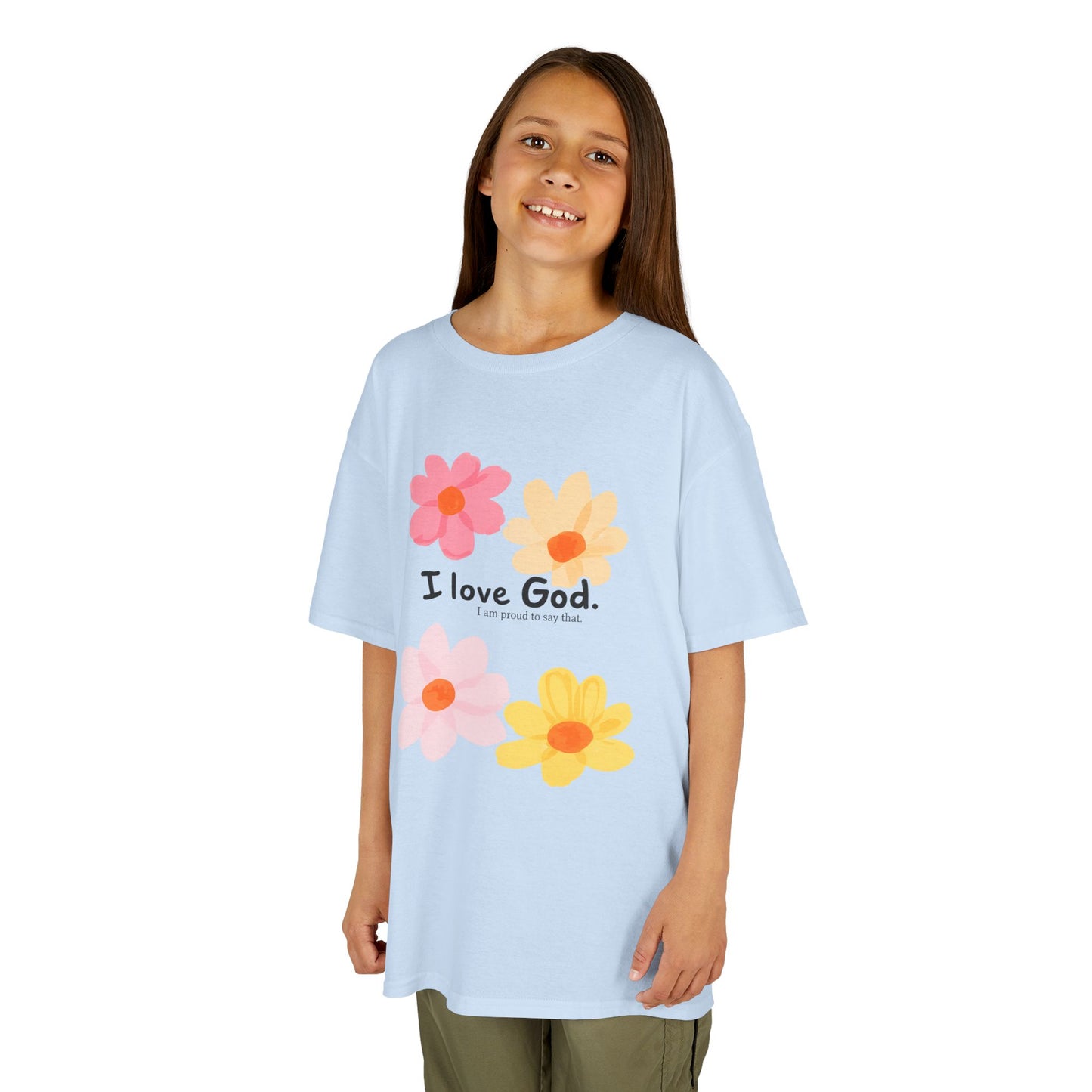 Kids Tee — Floral "I Love God" Christian Shirt for Girls & Boys