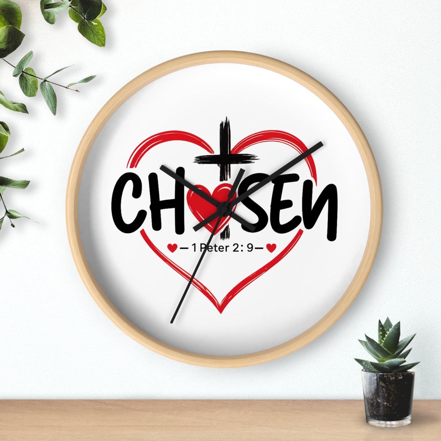 Chosen Heart Wall Clock — Christian Scripture 1 Peter 2:9 Decorative Clock