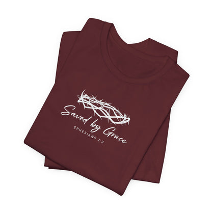 Faith Over Fear T-Shirt — "Saved by Grace" Christian Tee (Heart & Crown)