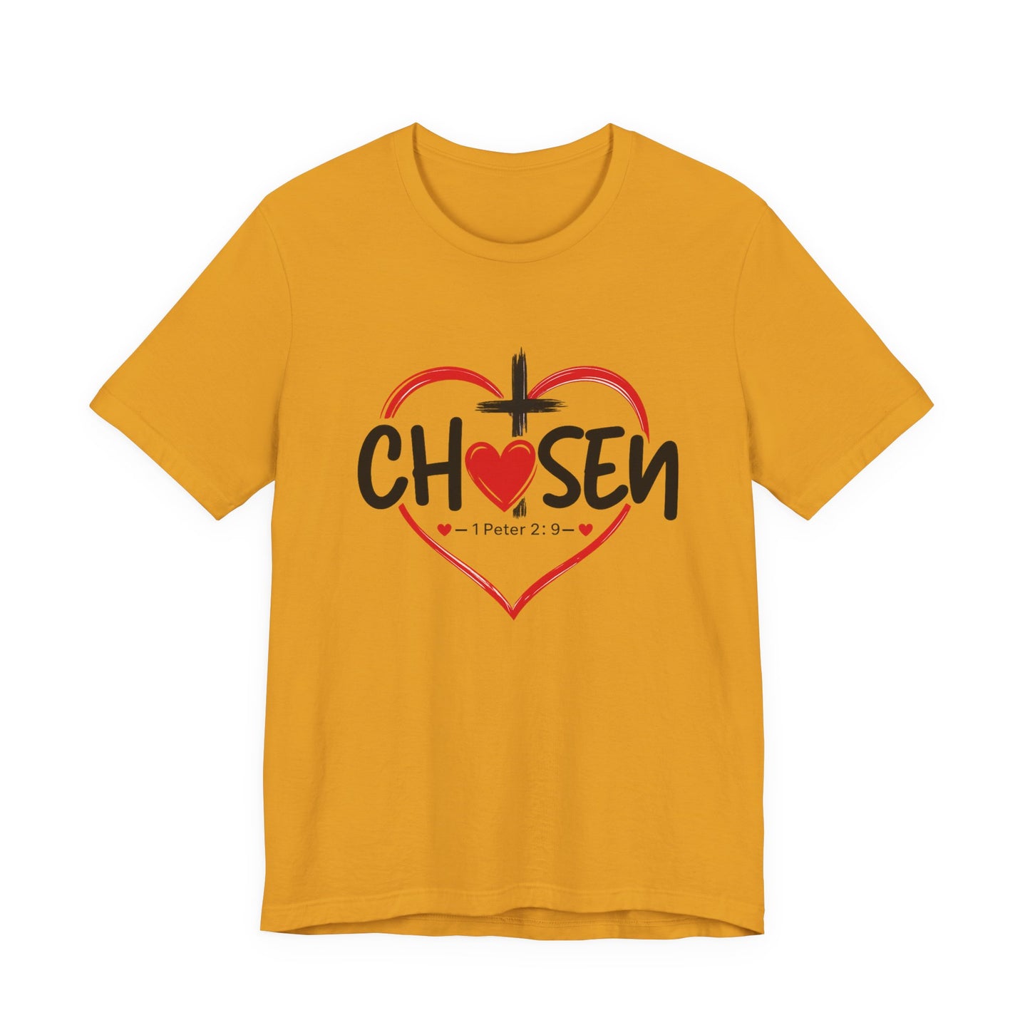 Chosen Heart Christian T-Shirt — "Chosen" with Cross & 1 Peter 2:9 Faith Tee